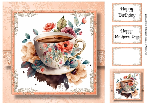 Simple Watercolour Teacup Of Flowers 4