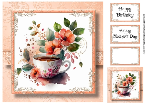 Simple Watercolour Teacup Of Flowers 5