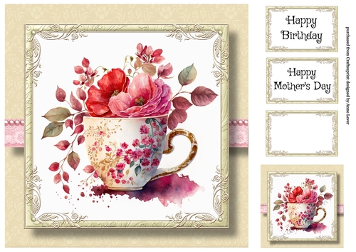 Simple Watercolour Teacup Of Flowers 6