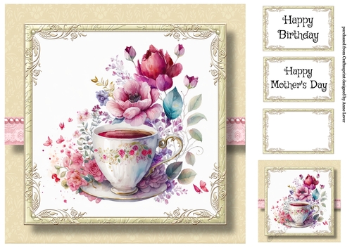 Simple Watercolour Teacup Of Flowers 7