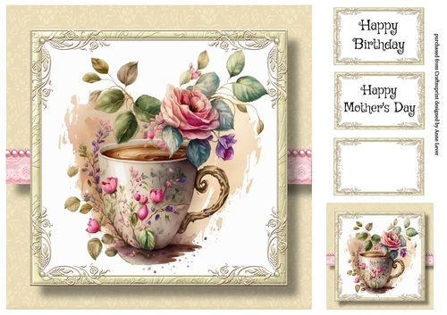 Simple Watercolour Teacup Of Flowers 8
