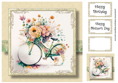 Simple Watercolour Floral Bicycle 1