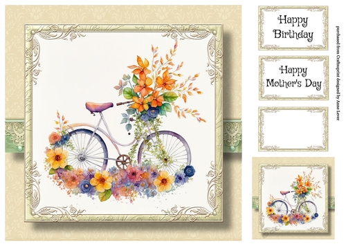 Simple Watercolour Floral Bicycle 2
