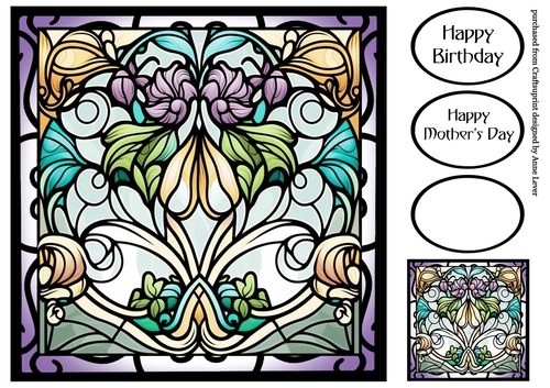 Art Nouveau Stained Glass Window 4 8x8