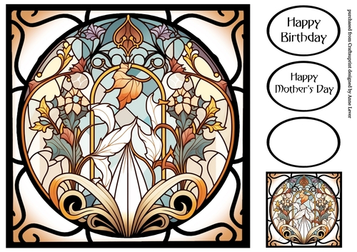 Art Nouveau Stained Glass Window 3 8x8