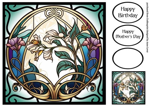 Art Nouveau Stained Glass Window 2 8x8
