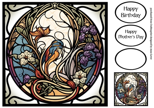 Art Nouveau Stained Glass Window 1 8x8