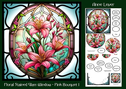 Floral Stained Glass Window - Pink Bouquet 1