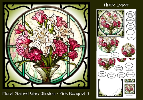 Floral Stained Glass Window - Pink Bouquet 3