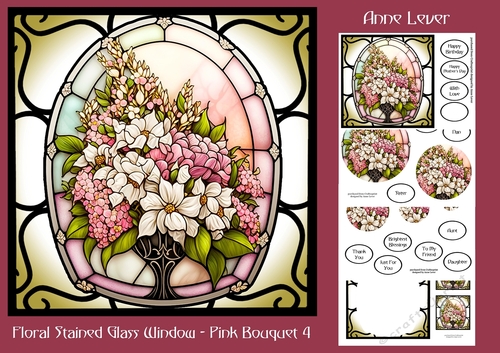 Floral Stained Glass Window - Pink Bouquet 4