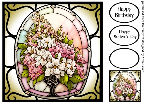 Floral Stained Glass Window - Pink Bouquet 4 8x8