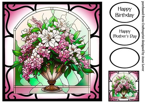 Floral Stained Glass Window - Pink Bouquet 2 8x8
