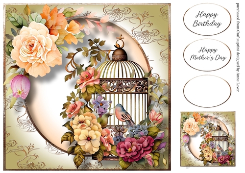 Vintage Floral Birdcage 1 8x8