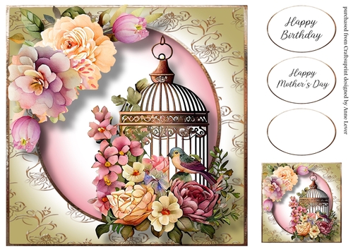 Vintage Floral Birdcage 3 8x8