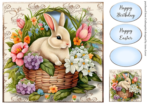 Rabbit In A Flower Basket 2 8x8