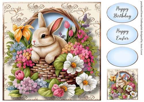 Rabbit In A Flower Basket 1 8x8
