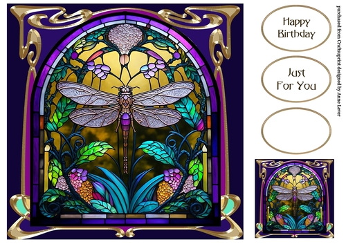 Stained Glass Dragonfly 2 8x8