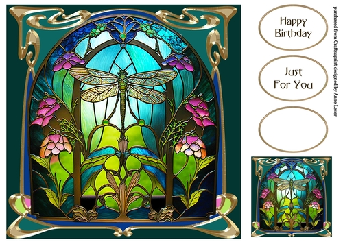 Stained Glass Dragonfly 1 8x8