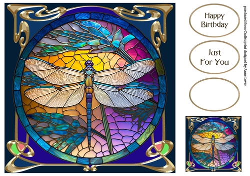 Stained Glass Dragonfly 4 8x8