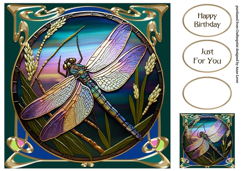Stained Glass Dragonfly 3 8x8