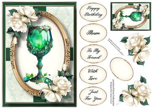 Emerald Goblet & Ivory Roses A5