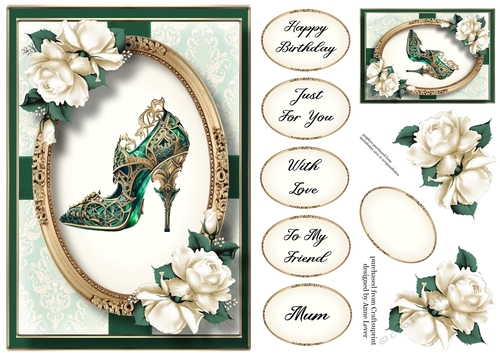 Emerald Shoe & Ivory Roses A5