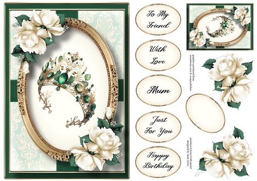 Emerald Crown & Ivory Roses A5