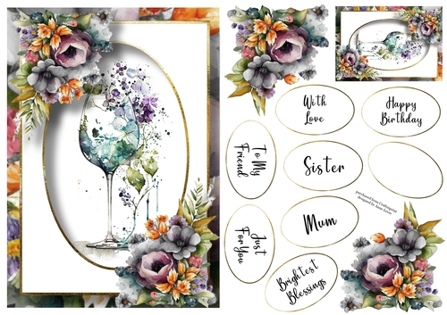 Wine Glass & Flowers 2 A5