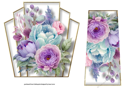 7x7 Art Deco Watercolour Bouquet - Blue & Purple