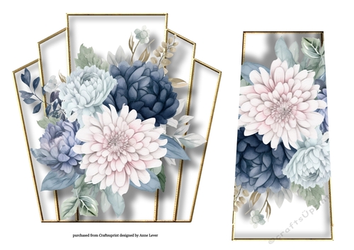 7x7 Art Deco Watercolour Bouquet - Dusty Blue