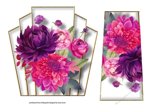 7x7 Art Deco Watercolour Bouquet - Fuchsia Flowers