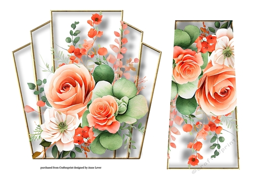 7x7 Art Deco Watercolour Bouquet - Peach & Green