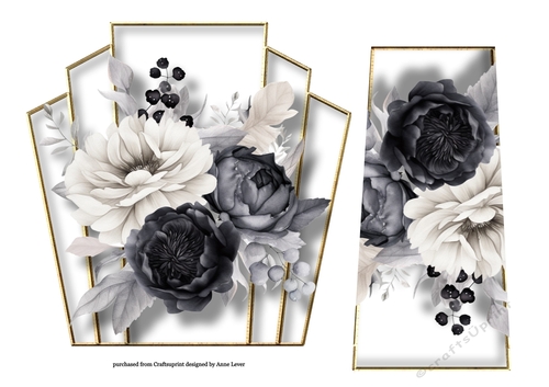 7x7 Art Deco Watercolour Bouquet - Smoky Black