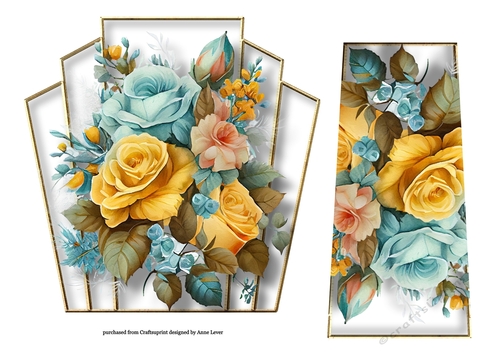 7x7 Art Deco Watercolour Bouquet - Yellow & Sky Blue