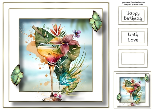 Tropical Cocktail 2 (no flower corners) 8x8