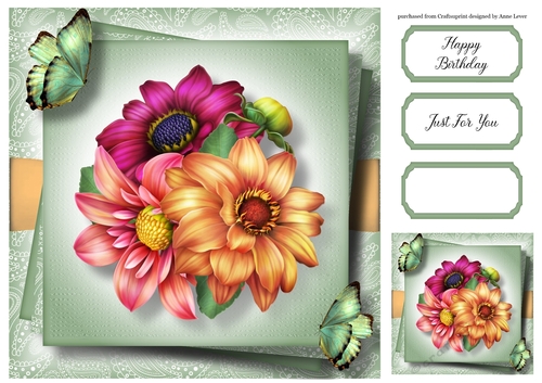 Gorgeous Dahlias & Butterflies 8x8
