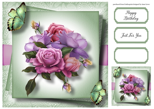 Gorgeous Belle Epoque Roses & Butterflies 8x8