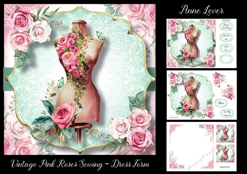 Vintage Pink Roses Sewing - Dress Form