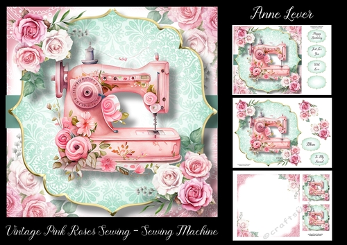 Vintage Pink Roses Sewing - Sewing Machine