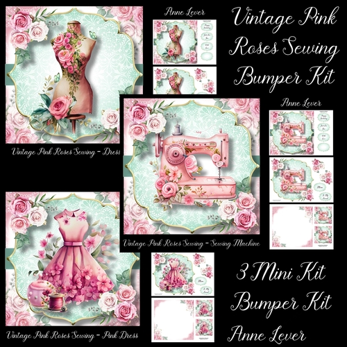 Vintage Pink Roses Sewing Bumper Kit