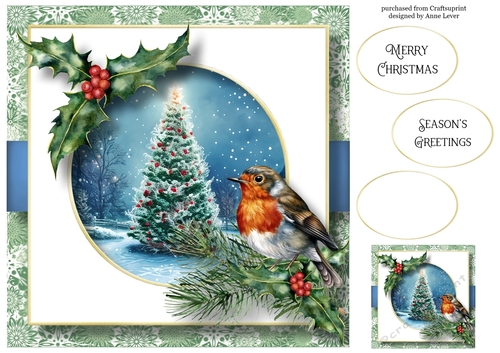The Christmas Tree, Robin & Holly 8x8