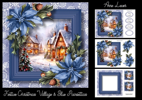 Festive Christmas Village & Blue Poinsettias