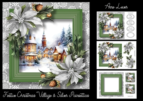 Festive Christmas Village & Silver Poinsettias