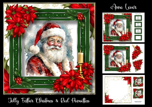 Jolly Father Christmas & Red Poinsettias