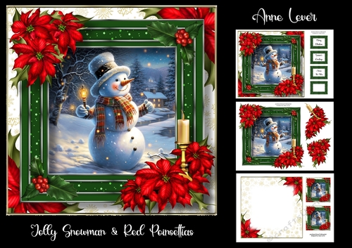 Jolly Snowman & Red Poinsettias