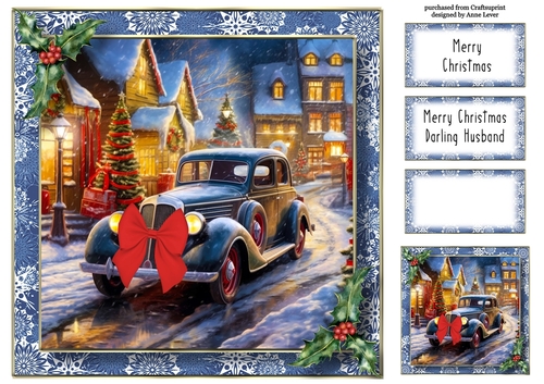 Vintage Car Christmas Present 3 (darling husband / son) 8x8