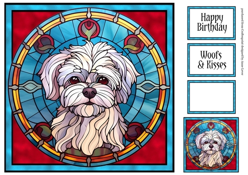 Stained Glass Dog Portrait - Maltese
