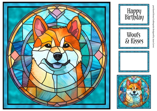Stained Glass Dog Portrait - Akita