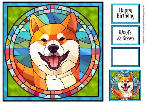 Stained Glass Dog Portrait - Shiba Inu