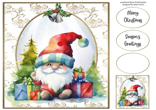Christmas Gnome & Presents 3 8x8